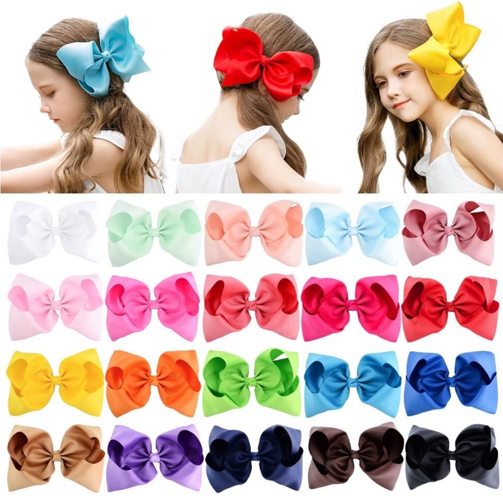 Boutique Hand-made Bow Clips Grosgrain Ribbon Alligator Clips for Girls